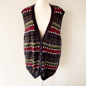 Vintage Women Heart Fair Isle Knit Sweater Vest 1X Cottagecore Casual Granny